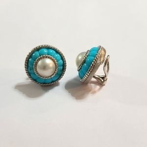 Like New - 925 SS Turquoise and Pearl Earrings